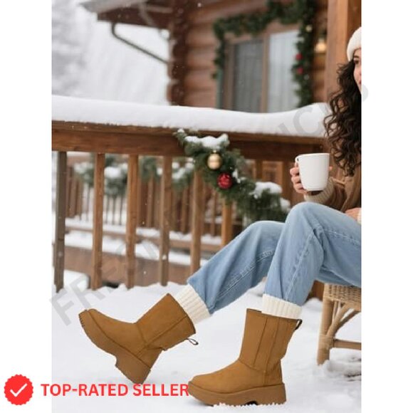 Suede Fur Lined Platform Snow Boots Waterproof Anti-Slip Winter Ankle Boots - Picture 3 of 8